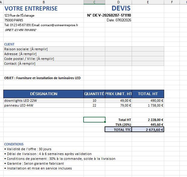 Exemple de devis final généré