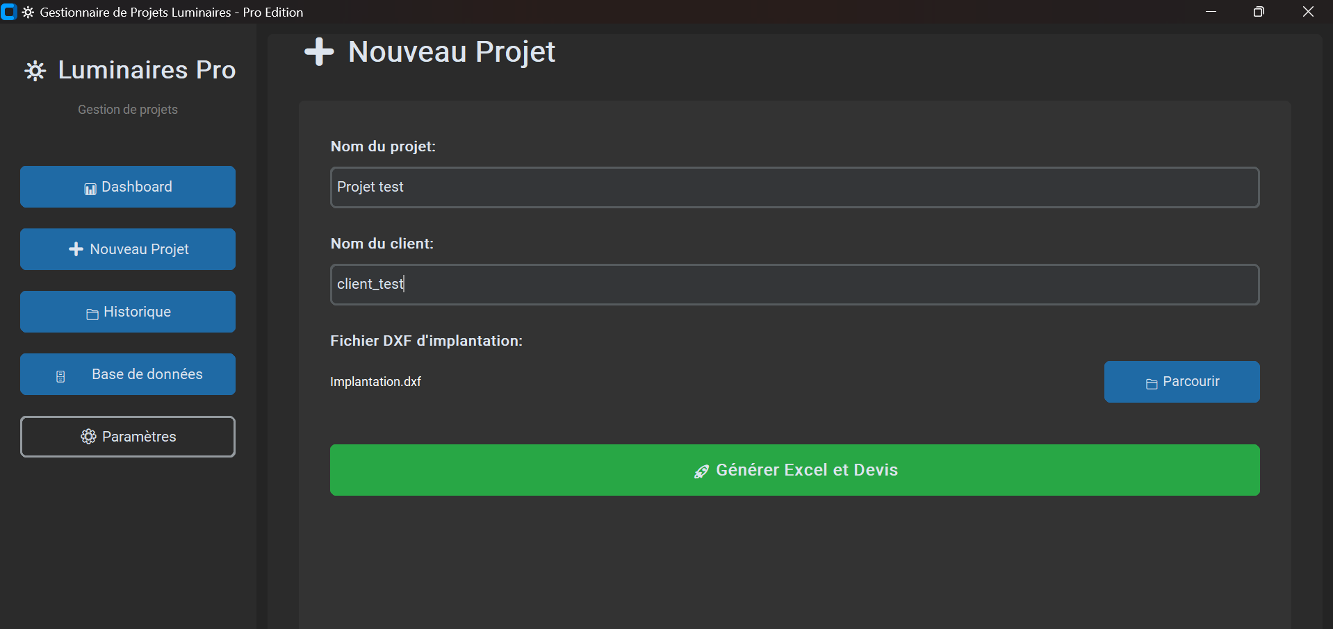 Interface de configuration du logiciel